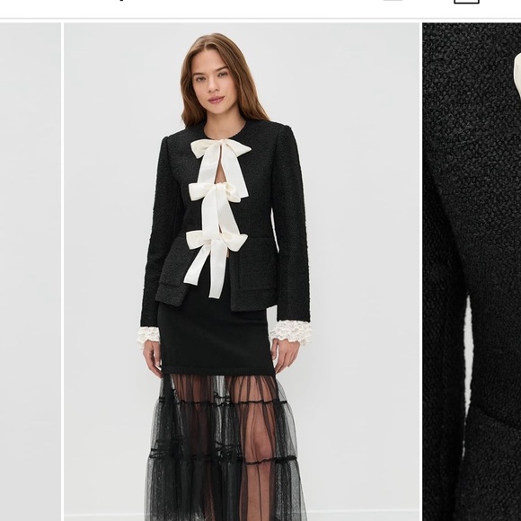 New! Sea New York Black Blazer with Cream Bows - Picture 3 of 7